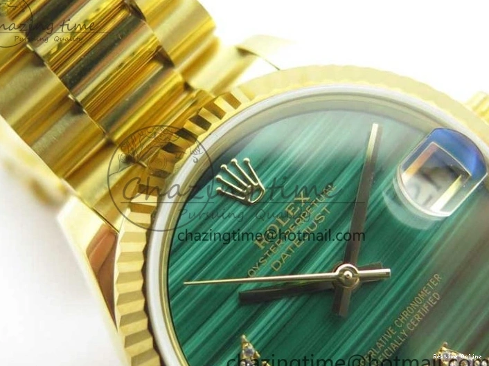 0516 Daydate 278288 31mm YG EWF Best Edition Green Malachite Dial on YG President Bracelet ETA SunProtective 2605